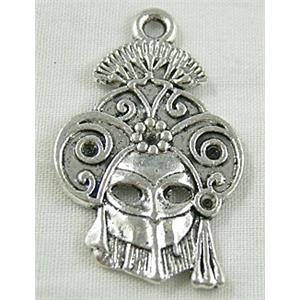 Mask Charms, Tibetan Silver Non-Nickel, 19x30mm