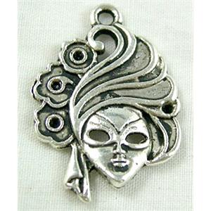 venetian lady mask charm, Tibetan Silver Non-Nickel, 20x30mm