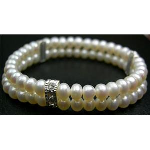 Elastic White Freshwater Pearl Bracelet, bracelet: 6cm dia, pearl beads: 5~6mm