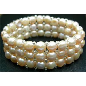 Elastic Lt. purple Freshwater Pearl Bracelet, bracelet: 5.5cm dia,  pearl beads: 7-8mm