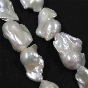 Natural freshwater pearl beads, freeform, white, approx 18-25mm