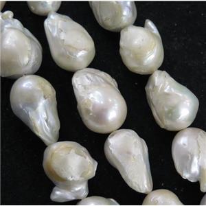 Baroque Style Pearl beads, white, freeform, approx 18-22mm