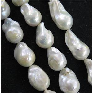 Baroque Style Pearl beads, white, freeform, approx 15-18mm