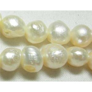 15.5 inches string of Freshwater Pearl Beads, button, white, 7~8mm