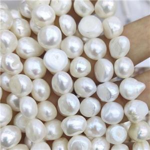 Natural Freshwater Pearl Beads, freeform, white, approx 11-12mm, 35cm length