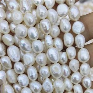 Natural Freshwater Pearl Beads, white, freeform, approx 9-10mm, 35cm length