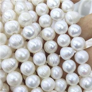 Natural White Freshwater Pearl Beads Large Hole, approx 11-12mm, 2mm hole, 33cm length