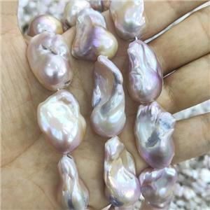 Edison Pearl Beads, freeform, purple, approx 15-35mm