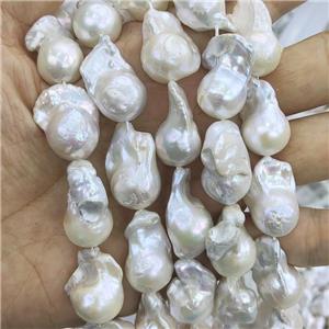 Edison Pearl Beads, freeform, white, B-grade, approx 13-25mm