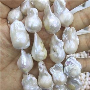 Edison Pearl Beads, freeform, white, C-grade, approx 15-35mm