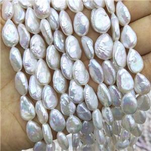 Baroque Style Natural White Pearl Teardrop Beads, approx 10-14mm