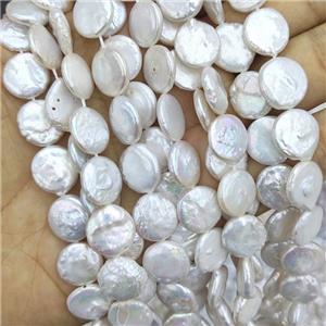 Baroque Style Natural White Pearl Beads Coin, approx 12mm