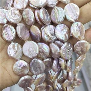 Baroque Style Natural Pink Pearl Coin Beads, approx 18-20mm