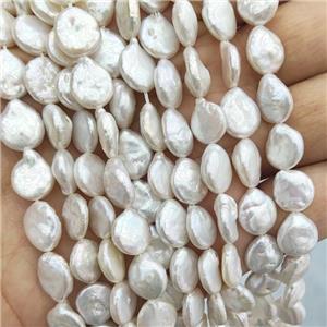 Natural Freshwater Pearl Button Beads White, approx 9-10mm