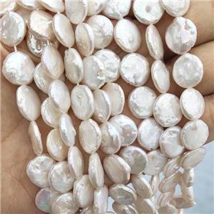 Natural Freshwater Pearl beads Button Circle White, approx 12mm