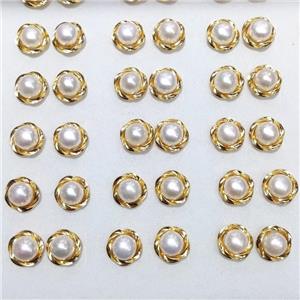 925 Sterling Silver Stud Earring With Pearl Gold Plated, approx 8mm, 12mm