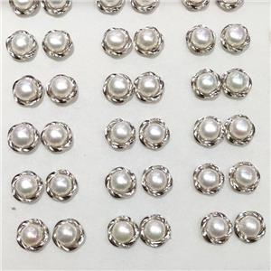 925 Sterling Silver Stud Earring With White Pearl , approx 8mm, 12mm