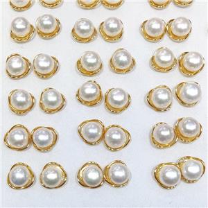 925 Sterling Silver Stud Earring With White Pearl Gold Plated, approx 10mm, 13mm