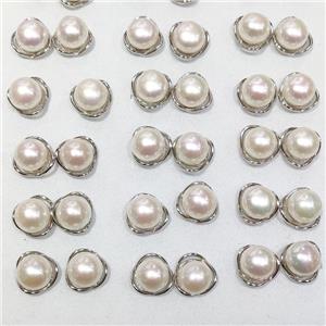 925 Sterling Silver Stud Earring With White Pearl, approx 10mm, 13mm