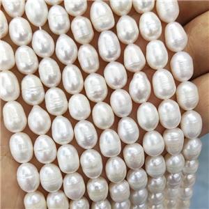 White Pearl Rice Beads, approx 7-8mm