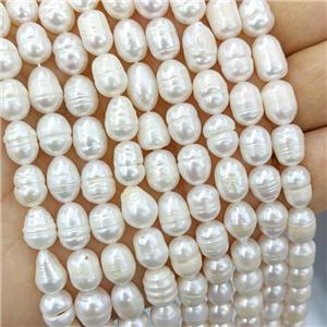 White Pearl Rice Beads B-Grade, approx 8-9mm