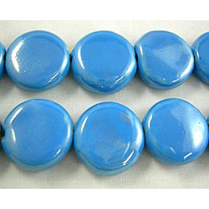Coin Round Painted Oriental Porcelain Beads, 19.5mm dia, 8mm thick, 23pcs per st