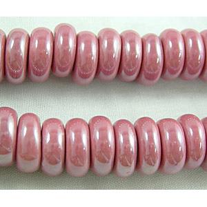 Disc, Pink, Painted Oriental Porcelain Beads, 10.5mm dia, 4mm thick, 100 pcs per st