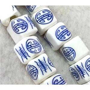 Porcelain beads, cube, approx 10x10x10mm, 3mm hole