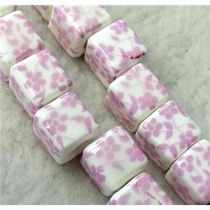 Porcelain beads, cube, approx 10x10x10mm, 3mm hole
