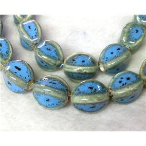 Blue Painted Oriental Porcelain Carambole Beads, approx 11x17mm