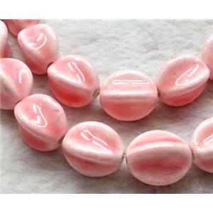 Pink Painted Oriental Porcelain Carambole Beads, approx 11x17mm