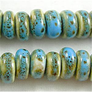 Turquoise Color Oriental Porcelain Rondelle Space Beads, 11mm dia, 76pcs per st