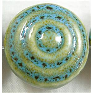 Turquoise Color Oriental Porcelain Flat Round  Beads, 25mm dia, 16pcs per st