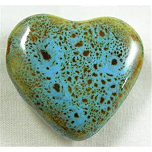 Turquoise Color Oriental Porcelain Flat Heart Beads, 28mm wide, 14pcs per st