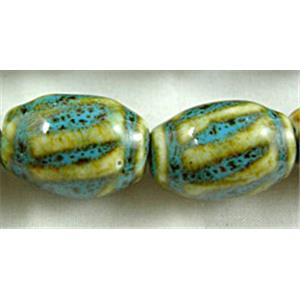 Turquoise Color Oriental Porcelain Twist Oval Beads, 13.5x19.5mm, 20pcs per st