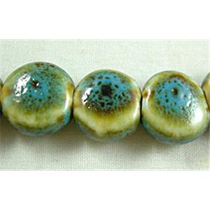 Turquoise Color Oriental Porcelain Flat Round Beads, 12mm dia, 33pcs per st