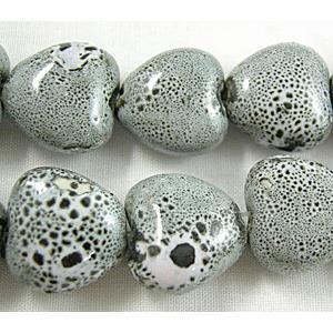 Oriental Porcelain Flat Heart Beads, 15mm dia, 27pcs per st