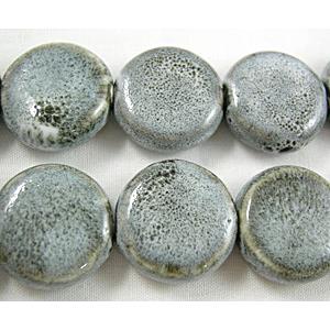 Oriental Porcelain Flat Round Beads, 19.5mm dia, 21pcs per st