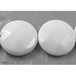 White Porcelain Beads, faceted flat-round, 25mm dia, approx 16pcs per st