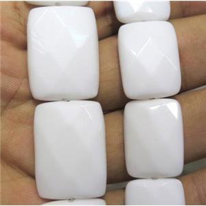 White Porcelain Beads, faceted rectangle, approx 12x16mm