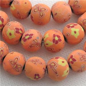 round orange Polymer Clay Fimo Beads, approx 12mm dia, 32pcs per st