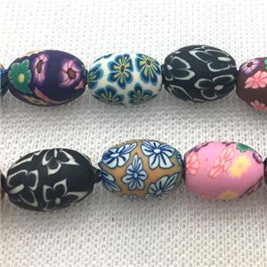 oval Polymer Clay Fimo Beads with painted, mix color, approx 11x16mm, 25pcs per st