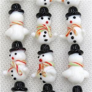 Lampwork glass snowman beads, approx 16-25mm