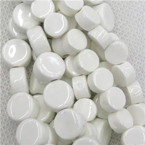 white Oriental Porcelain coin beads, approx 5x8mm