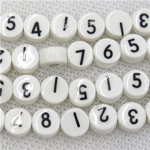 white Oriental Porcelain coin number beads, mixed, approx 5x9mm, 40pcs per st