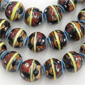 round Oriental Porcelain beads, coffee, approx 13mm dia