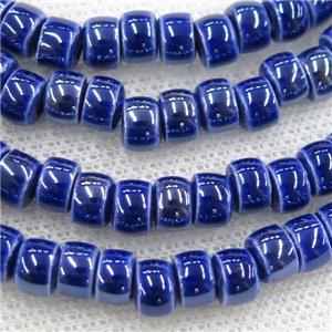 Oriental Porcelain heishi beads, deepblue enamel, electroplated, approx 5x7mm, 75pcs per st