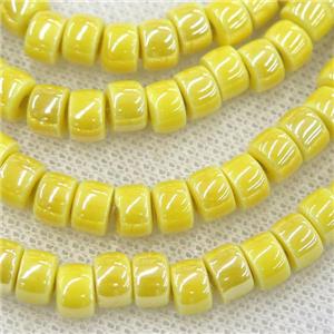Oriental Porcelain heishi beads, yellow enamel, electroplated, approx 5x7mm, 75pcs per st