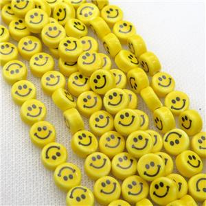 yellow Oriental Porcelain coin beads, emoji, approx 5x12mm, 30pcs per st