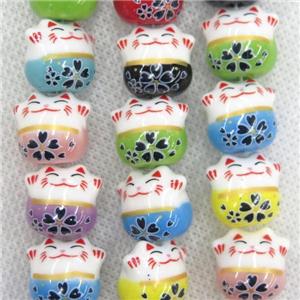 mixcolor Oriental Porcelain beads, fortune cat, approx 13-14mm, 25pcs per st